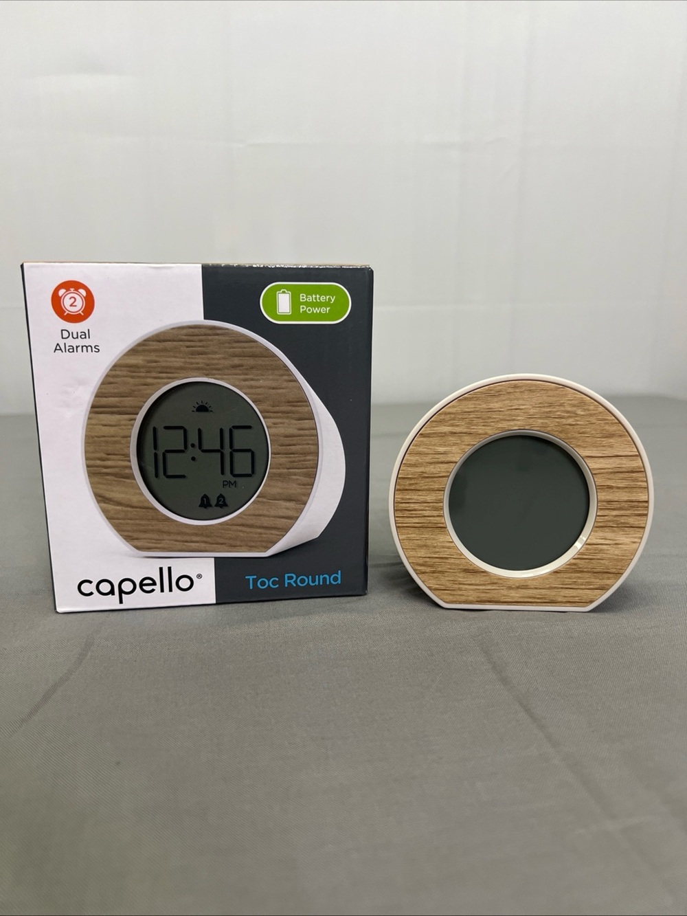 capello Toc Round Wood-Effect Digital Alarm Clock - Beige